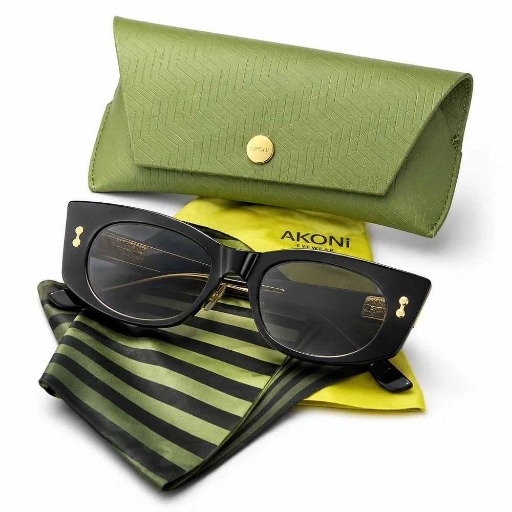 Akoni AKS-103A-52 Sunglasses Black Gold Cat Eye Rectangular Japan Luxury Eyewear